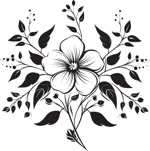 Vecteur pétales à l'encre élégants odyssey noir emblèmes croquis noir gardenia symphonie vecteurs floraux noirs