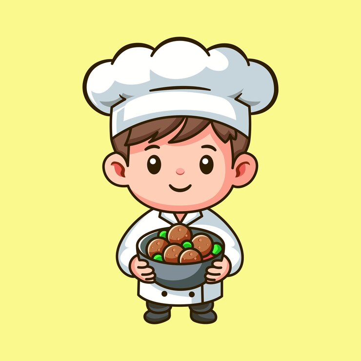 Petit chef tenant une assiette illustration vectorielle de dessin animé