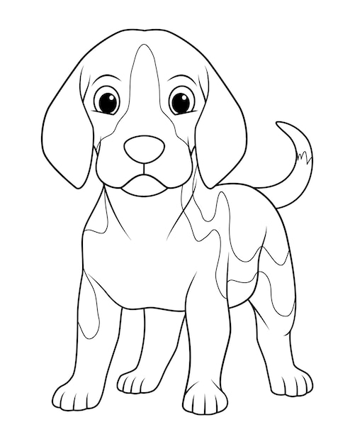 Petit Chien Beagle Dessin Animé Animal Illustration BW