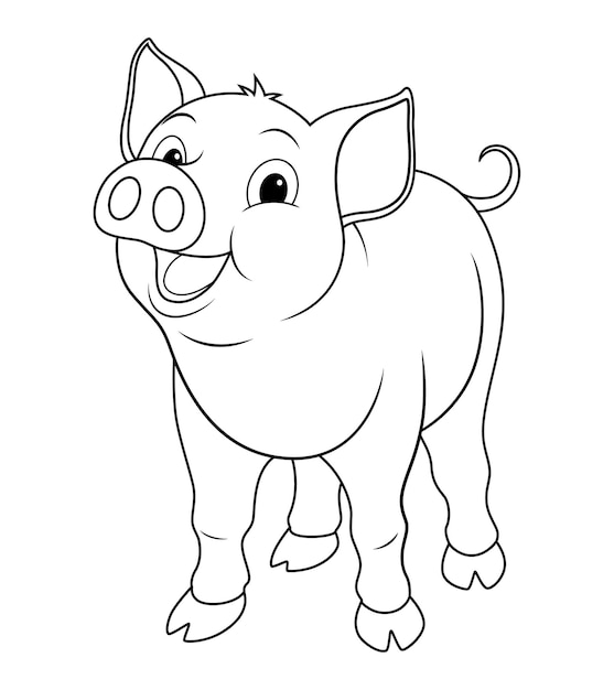 petit cochon, dessin animé, animal, illustration, bw