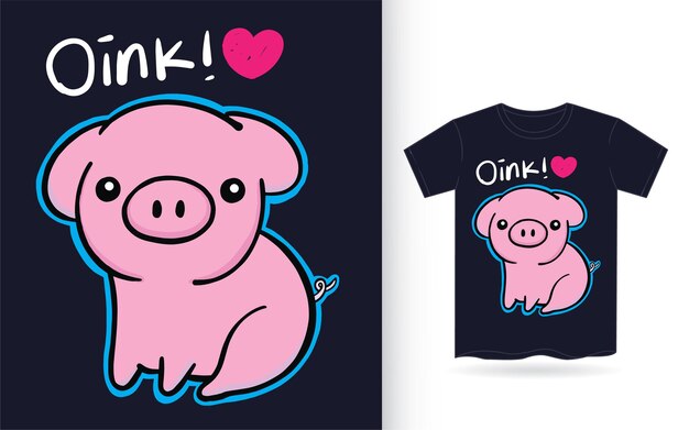 Petit Cochon Mignon Dessiné à La Main Pour T-shirt