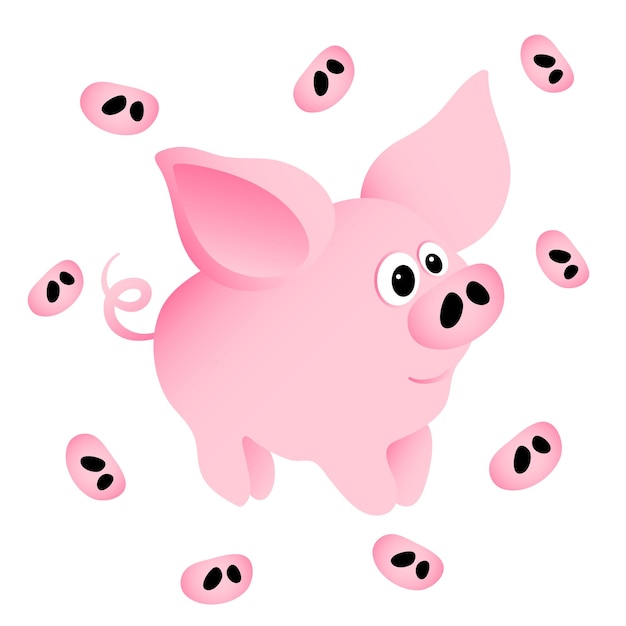 Un petit cochon rose avec des porcelets en cercle.