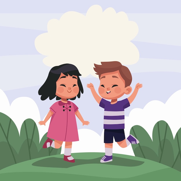 Petit couple d'enfants au camp