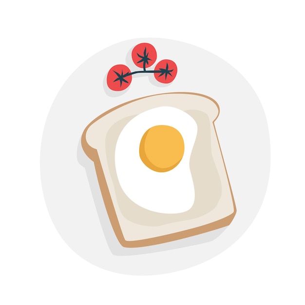 Petit-déjeuner De Pain Grillé Avec œuf Au Plat. Toast Aux Tomates Cerises Sur Une Assiette. Illustration Vectorielle.