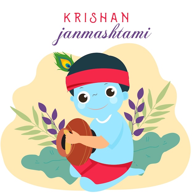 Vecteur petit dieu heureux janmashtami vector illustration stock