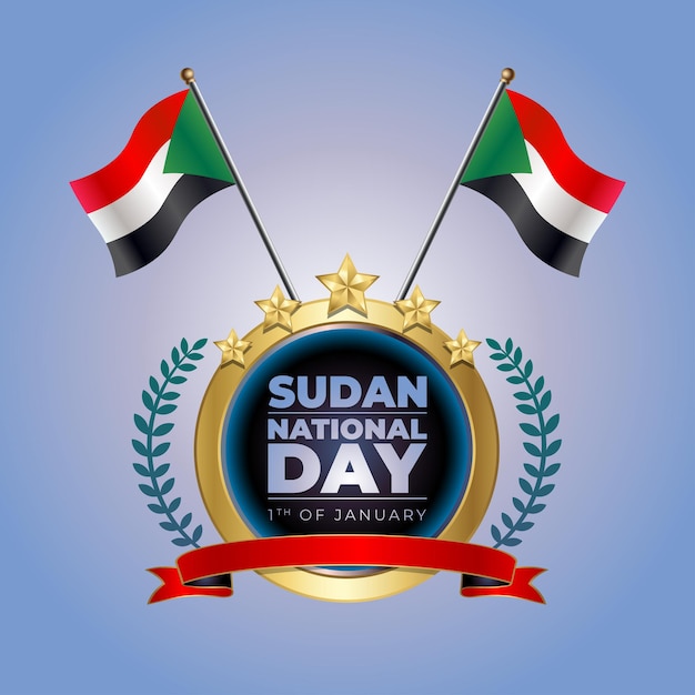 Vecteur petit drapeau national du soudan sur cercle avec un fond bleu garadasi.