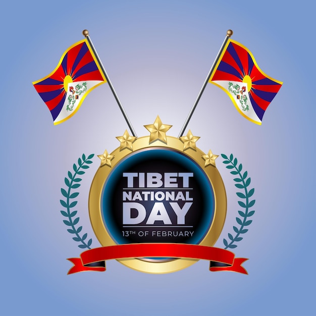 Vecteur petit drapeau national du tibet sur cercle avec un fond bleu garadasi.