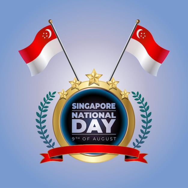 Vecteur petit drapeau national de singapour sur cercle avec un fond bleu garadasi.