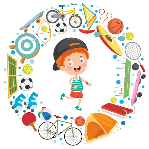 Vecteur petit enfant et équipements sportifs