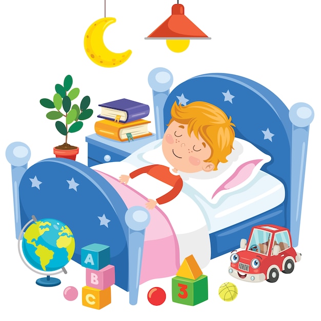 Vecteur petit enfant mignon dormir au lit