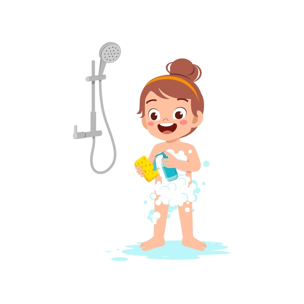 Petit Enfant Prendre Une Douche Et Se Laver Le Corps