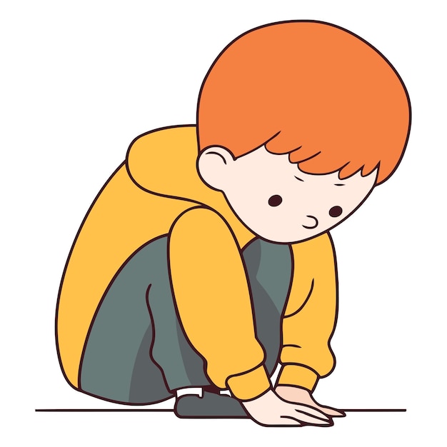 Vecteur un petit garçon assis sur le sol et regardant quelque chose.