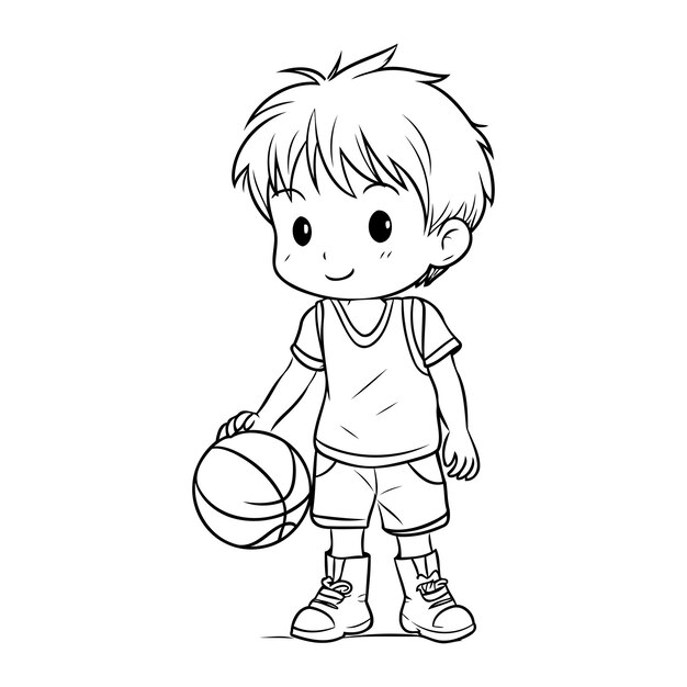 Petit garçon avec croquis de ballon de basket-ball pour votre conception Illustration vectorielle