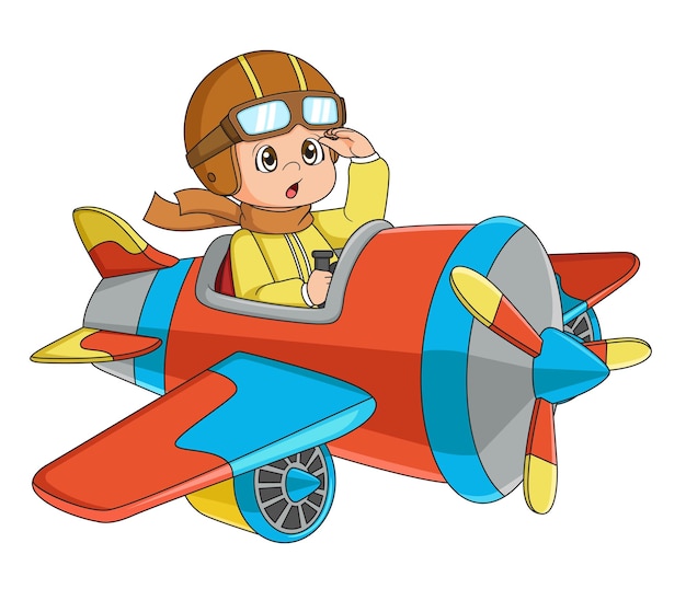 Vecteur petit garçon de dessin animé pilotant un avion