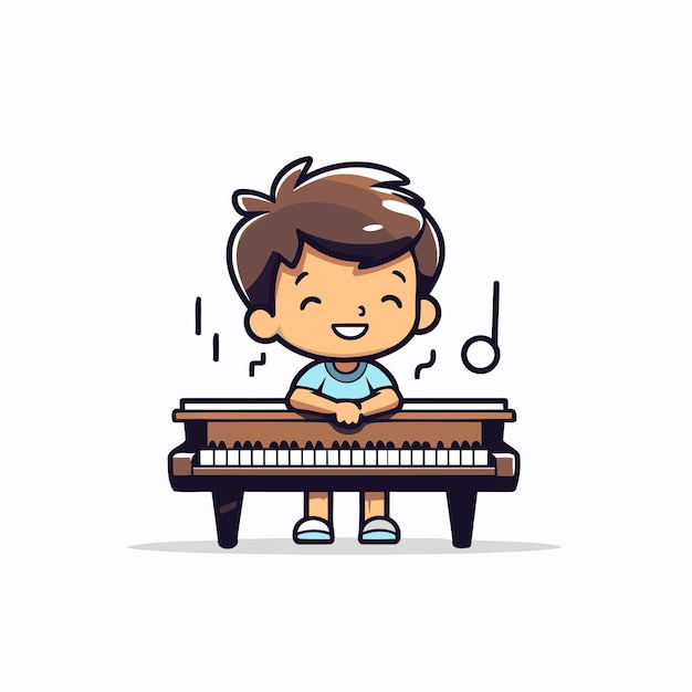Vecteur petit garçon jouant du piano personnage de dessin animé mignon illustration vectorielle