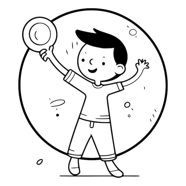 Vecteur petit garçon jouant avec une sucette dans le style des dessins animés