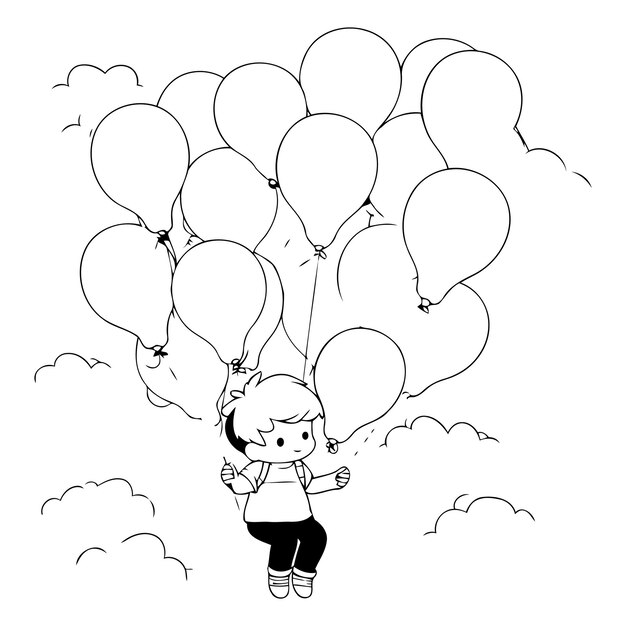 Vecteur petit garçon mignon avec des ballons et des nuages illustration vectorielle conception graphique