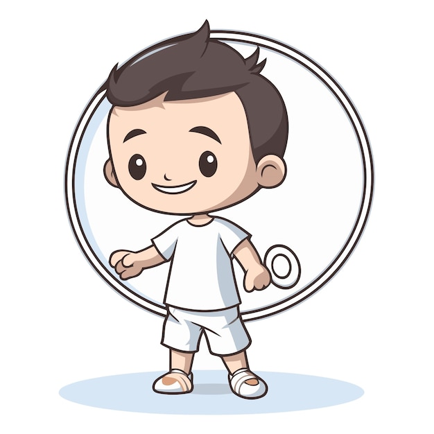 Vecteur petit garçon mignon dans un miroir rond illustration de personnage vectoriel