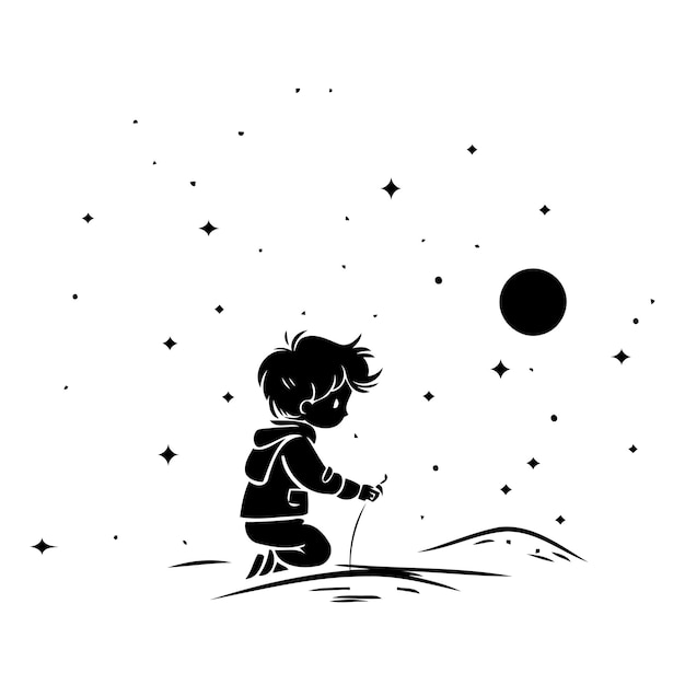 Vecteur petit garçon mignon jouant au clair de lune illustration vectorielle