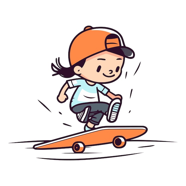 Petit Garçon Mignon Qui Fait Du Skateboard Avec Une Illustration Dessinée à La Main