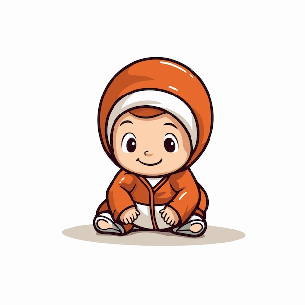 Vecteur petit garçon mignon en vêtements chauds assis sur le sol illustration vectorielle