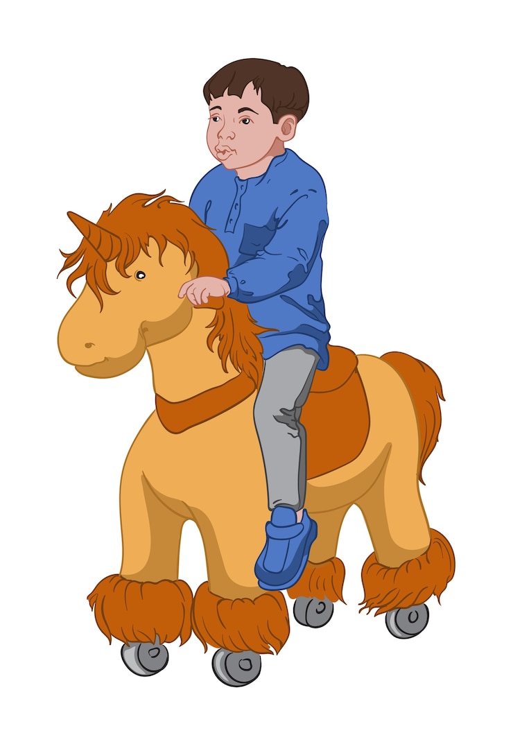 Vecteur petit garçon monté sur un poney jouet