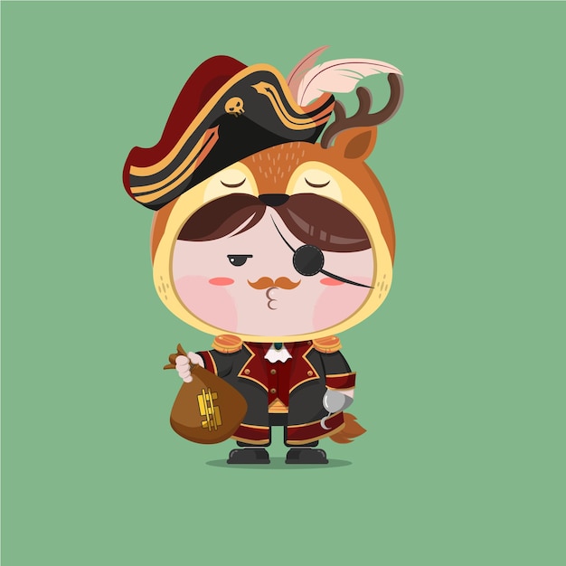 Vecteur un petit garçon portant un costume de cerf pirate