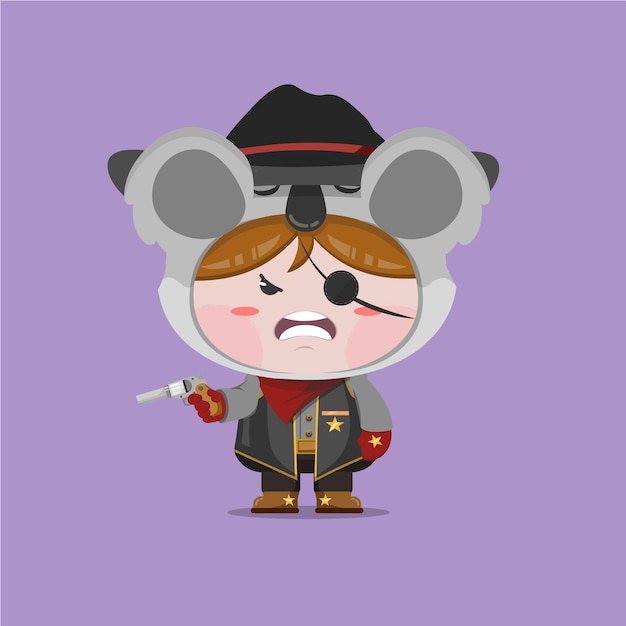 Un Petit Garçon Portant Un Costume De Koala De Cow-boy