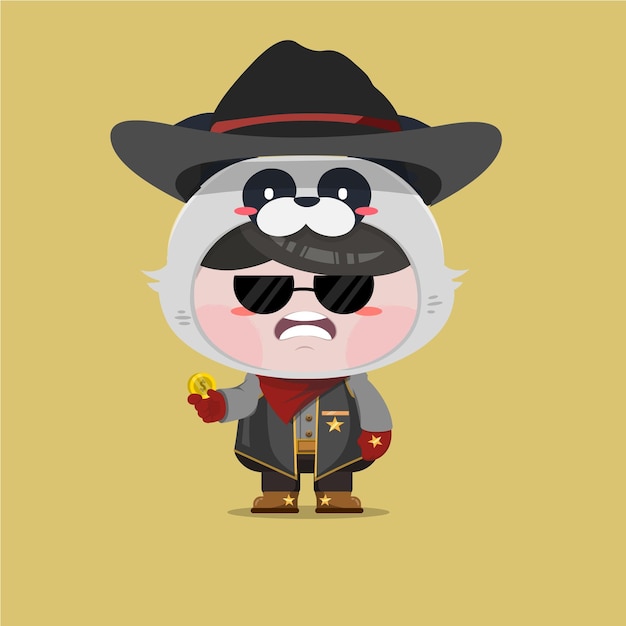 Vecteur un petit garçon portant un costume de panda de cow-boy