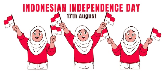 Petit Garçon Tenant Le Drapeau Indonésien Célébration De La Fête De L'indépendance Indonésienne