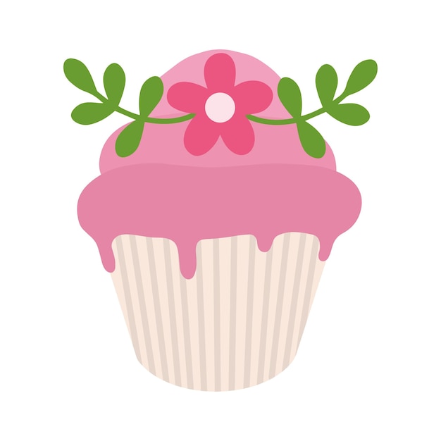 Vecteur petit gâteau de pâques décoré d'une fleur illustration d'un petit gâteau rose de pâques mignon petit gâteau rose