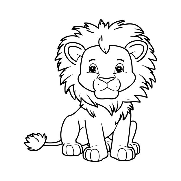 Vecteur un petit lion vectoriel enfantin mignon souriant illustration vectorielle pour livre de coloriage