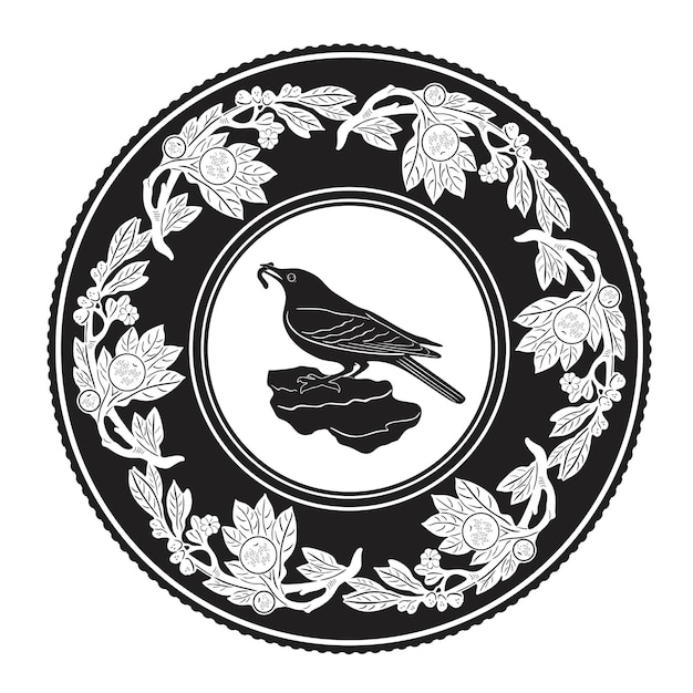Petit Oiseau Avec Logo Cadre Floral Modèle 4 Silhouette Faite à La Main