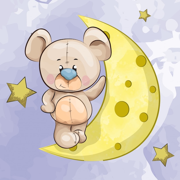 Vecteur petit ours sur la lune