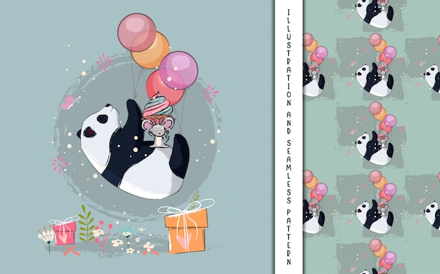 Petit Panda Volant Avec Illustration De Ballons Pour Les Enfants