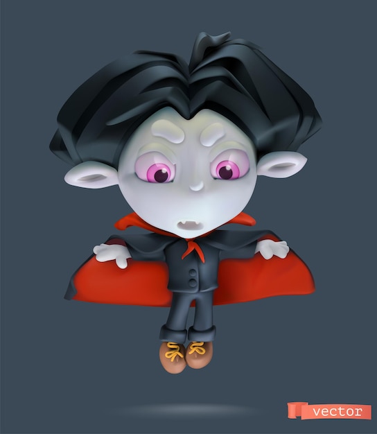 Petit Vampire. Icône De Dessin Animé De Vecteur 3d Halloween Vacances