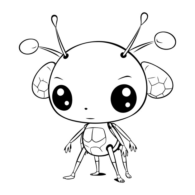 Vecteur petite abeille mignon dessin animé illustration vectorielle conception graphique en noir et blanc