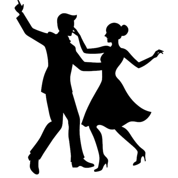 Une petite amie et un petit ami dansent sur le sol. Silhouette vectorielle 14