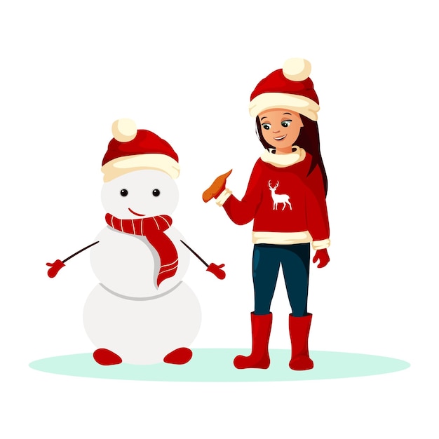 Petite Fille Avec Bonhomme De Neige