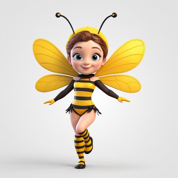 Petite Fille En Costume De Carnaval Abeille Vecteur 3d Arrière-plan Blanc