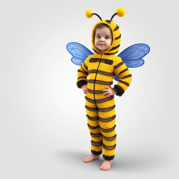 Vecteur petite fille en costume de carnaval abeille vecteur 3d