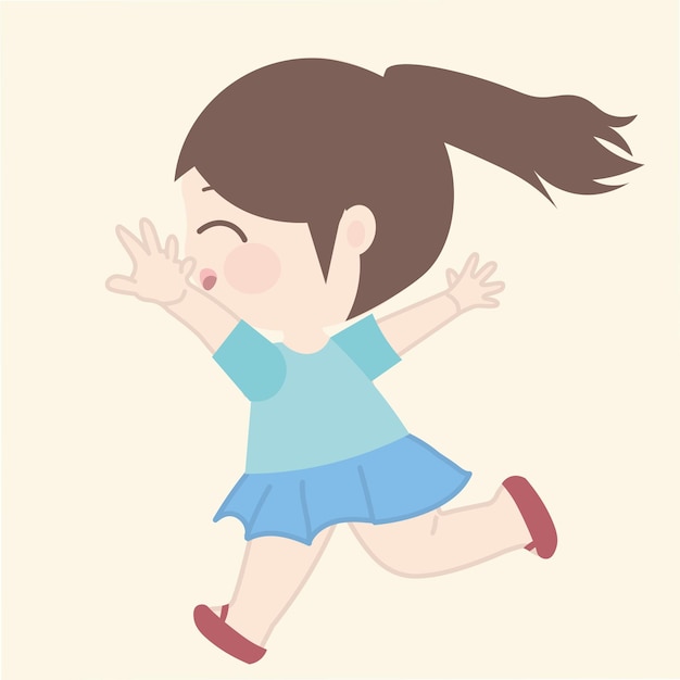 Vecteur une petite fille court dans un dessin abstrait dans le style de la simplicité japonaise classique emotiv