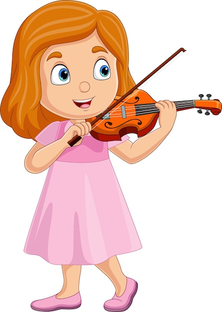 Petite Fille De Dessin Animé Jouant Du Violon