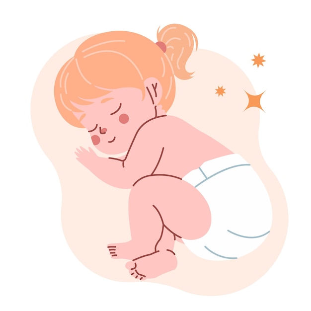 Une petite fille endormie avec des cheveux blonds dans une couche nouveau-né a un doux rêve bébé mignon