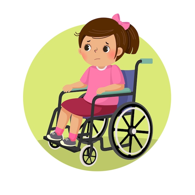 Vecteur petite fille handicapée triste en fauteuil roulant