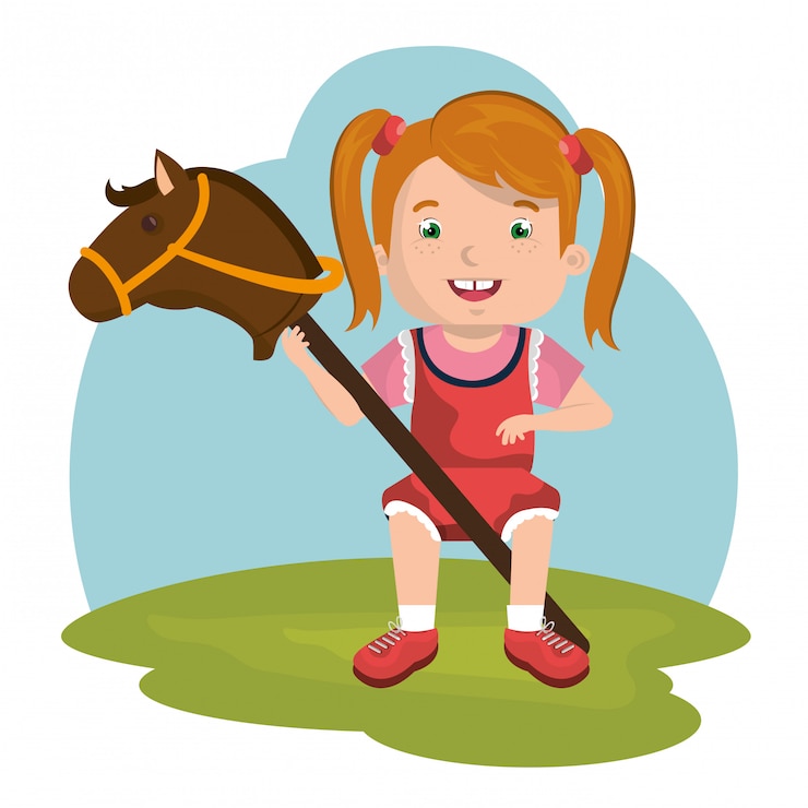 Vecteur petite fille jouant avec des jouets