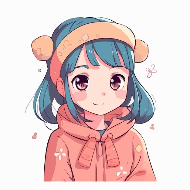 Petite Fille Kawaii Illustration Couleurs Plates Illustration Vectorielle Art Numérique Anime Isolé