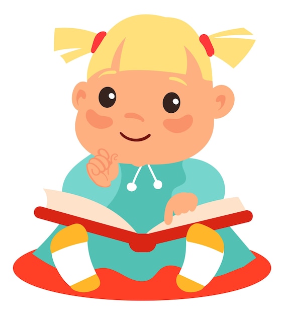 Vecteur petite fille lisant un livre personnage enfant mignon