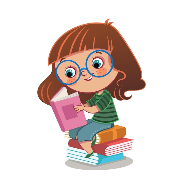 Petite fille et livres vector illustration