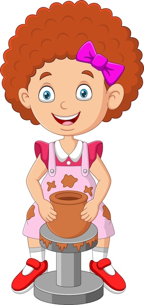 Petite Fille Mignonne Faisant Le Pot D'argile De Poterie